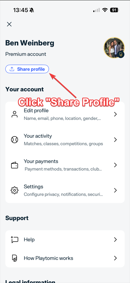 Share Profile option